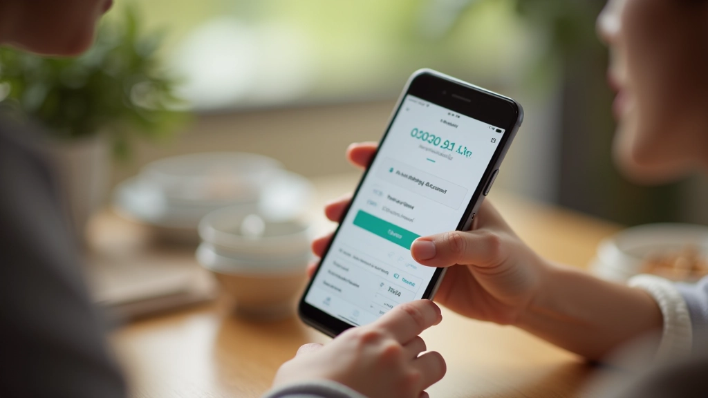 Person using mobile banking app on smartphone at home