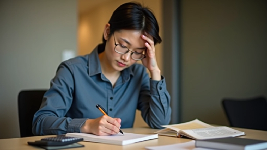 Person writing notes in a budget planner with calculator and financial documents spread on desk